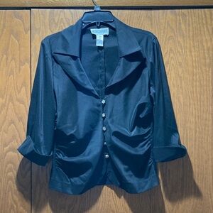Jessica Howard Black Button-Front Blouse, Crystal Buttons, 3/4 sleeves